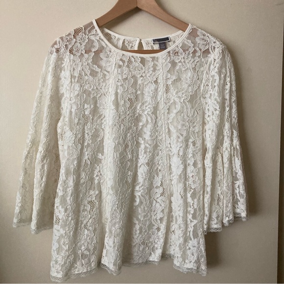 Chelsea28 Lace Top Size L Long Bell Sleeve - Picture 1 of 9